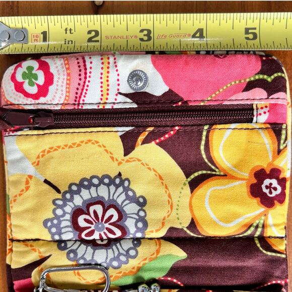 Vera Bradley Compact Taxi Wallet Clear ID Kisslock Coin Yellow Pink Brown Floral - Picture 7 of 12
